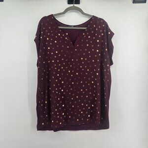 Paper Moon Foil Dot Cap Sleeve Blouse - XL Burgundy/Gold